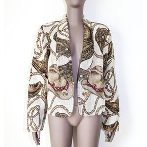 Vintage Western Jacket Cowboy Cropped Blazer Evening Long Sleeve Top Size Medium